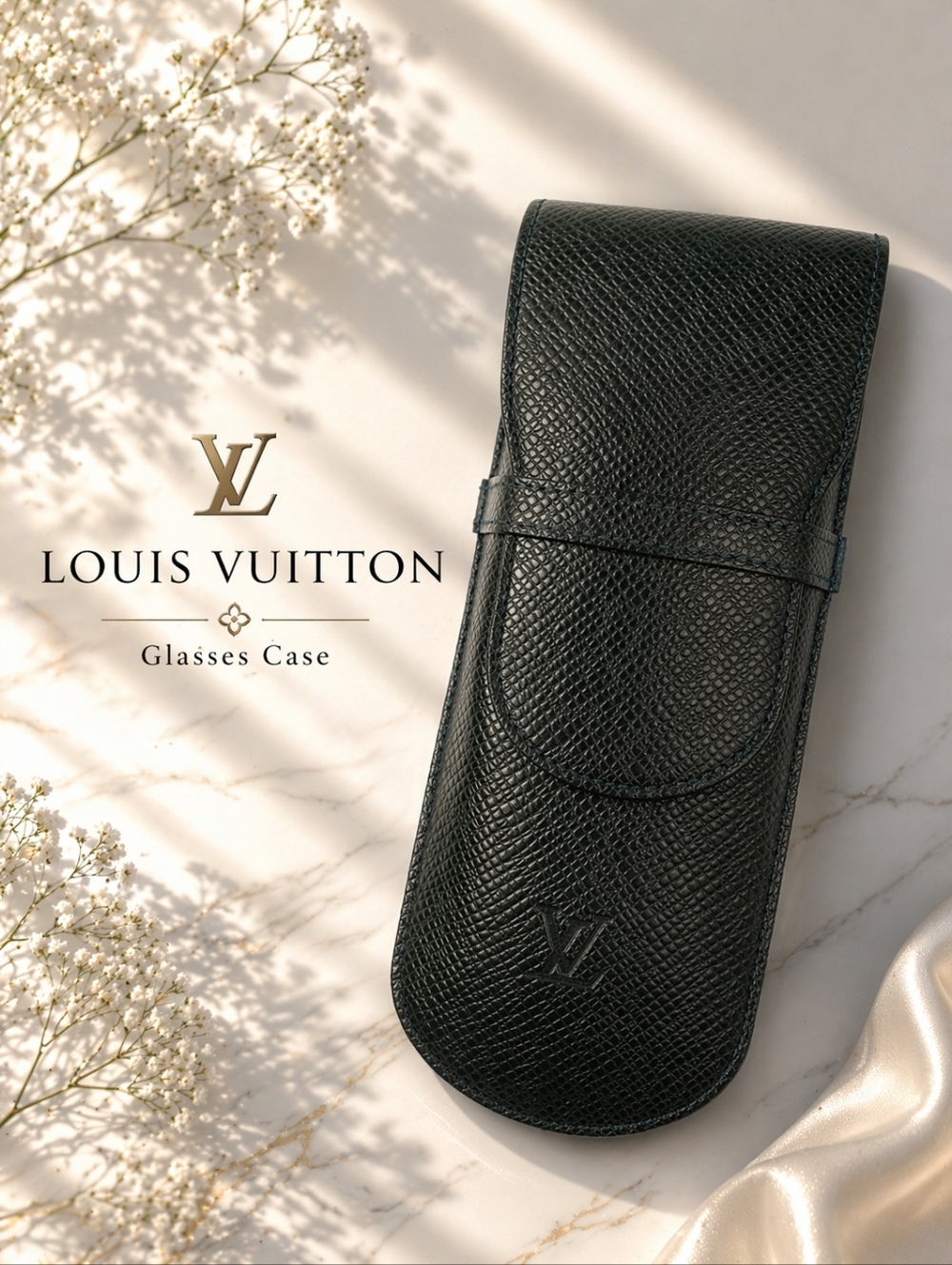 Authentic Louis Vuitton Glasses Case – Black Leather – Eyewear Sleeve/Pouch